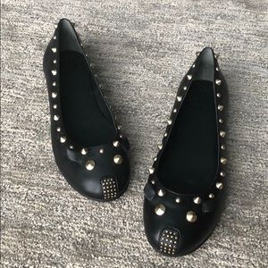 Black leather Marc Jacobs mouse flats